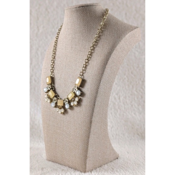 The Unbranded Brand Jewelry - Gold Tone Statement Necklace Cream Beige Opalescent Stones Floral
